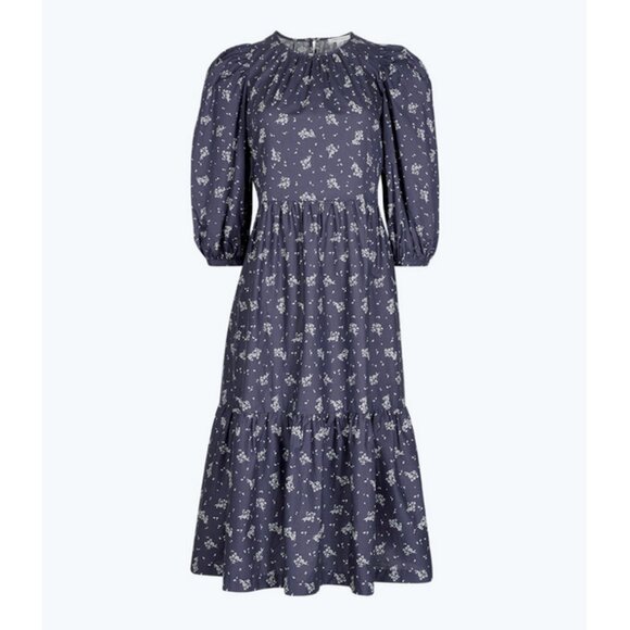 SUMMERSALT The Tiered Midi Dress Poplin Cottage Floral in Midnight Size M - Picture 3 of 10